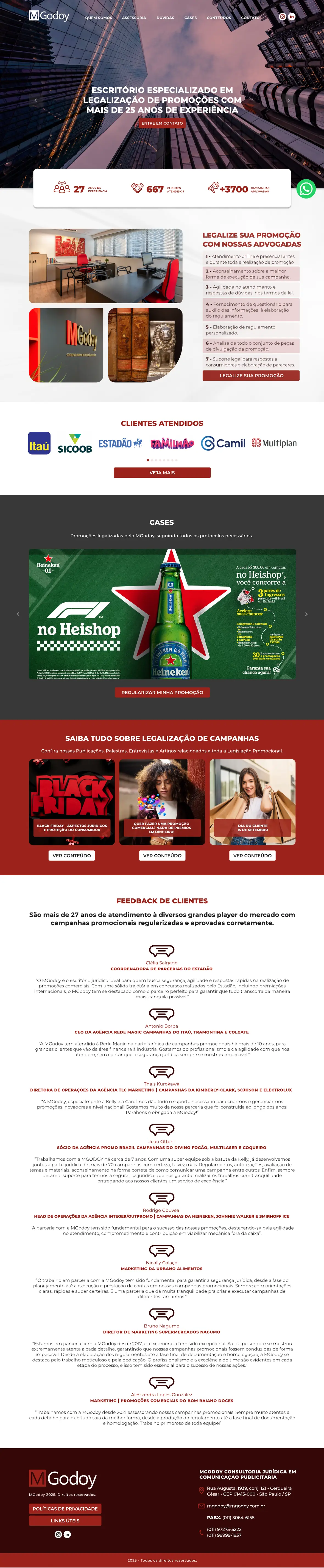 Página inicial completa do site da MGodoy